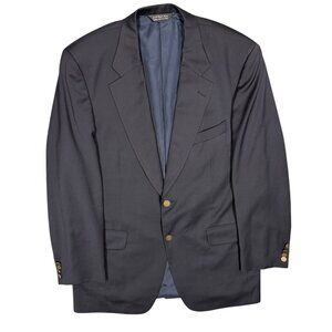 Harry Rosen Samuelsohn Blazer 110's Wool Sport Coat Navy Blue Metal Buttons 42T